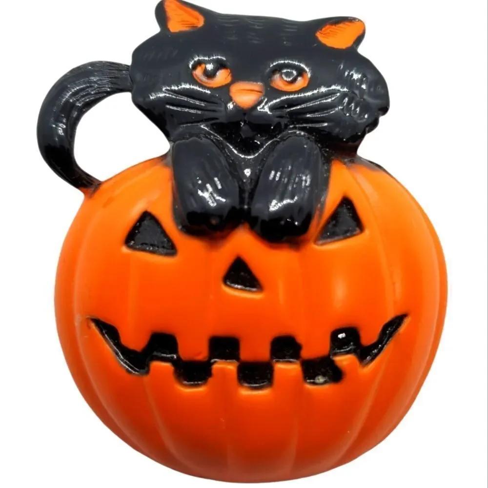 Vintage AJC Black Cat & Jack-o-lantern Brooch